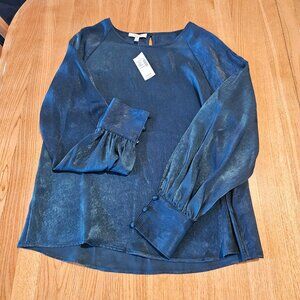 NWT Maurices Shiny Holiday X-Small Top Teal/Blue Open Sleeves